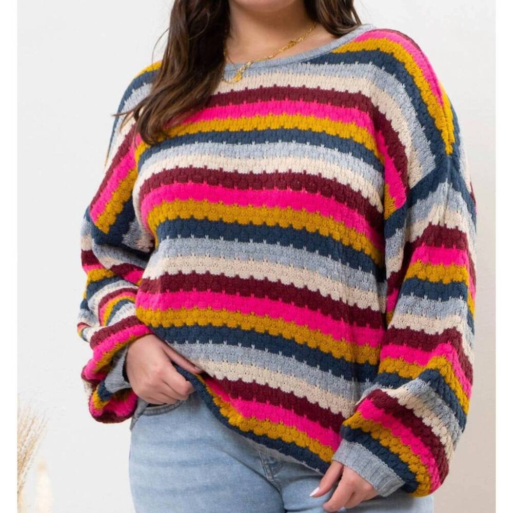 NEW PERCH stripe sweater - plus in fuchsia multi stripe